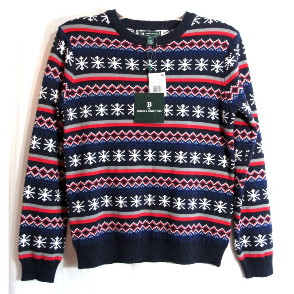 Brooks Brothers Navy Blue Snowflake Boy's Long Sleeve Sweater Size 14 Y NWT
